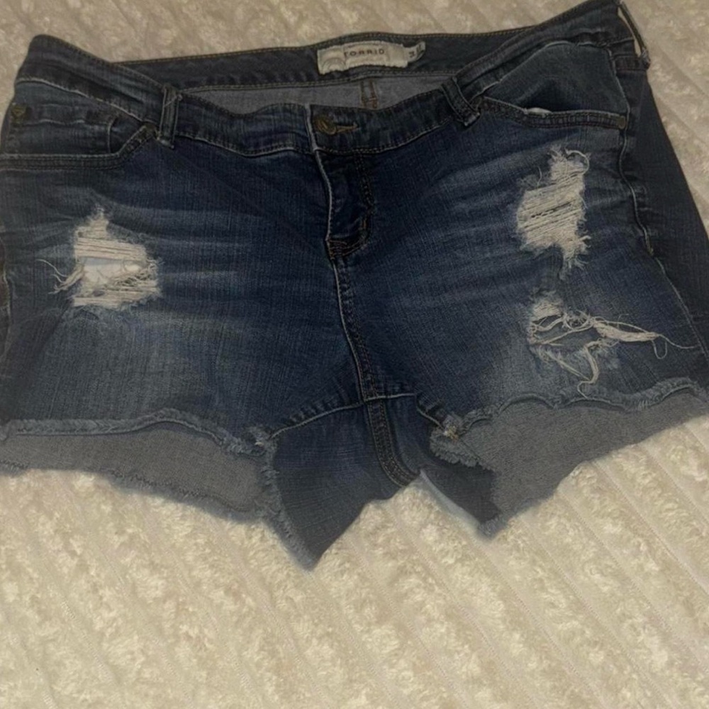 Torrid Dark Blue Distressed Jean Shorts